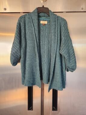 Sonoma Womens Open Front Cardigan M Teal Blue Cable Knit Shawl Collar Sweater